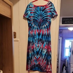 🔥Women’s 100% Cotton Tie-Dye Maxi Dress in Blue & Red